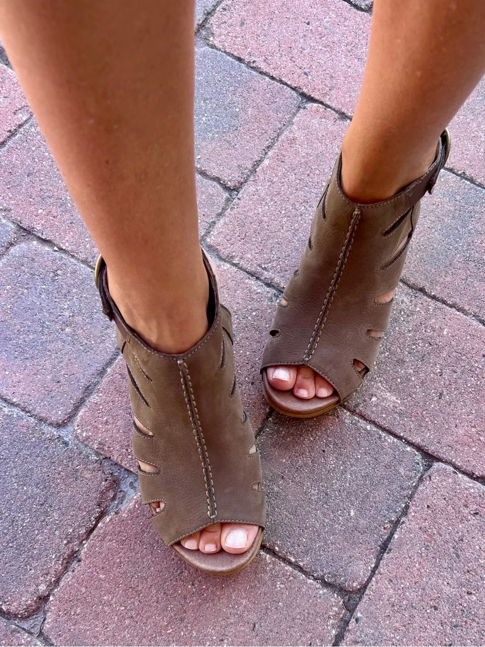 Dansko Demetra Cutout Taupe Suede Peep Toe Bootie